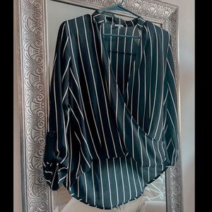 Black and White Striped Charlotte Russe Low Neck Blouse